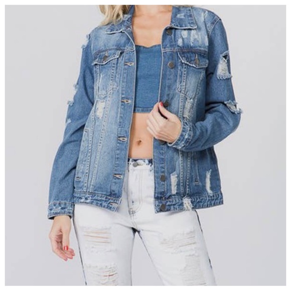 FASHION TOUR DISTRESSED DENIM JACKET - Picture 4 of 4